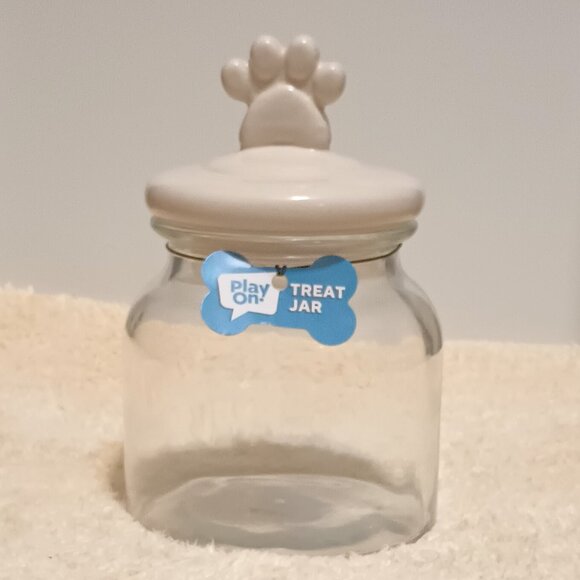 NWT ~ Play On! Pet Glass Treat Storage Jars with Ceramic Lid & Paw Print Handle - Picture 1 of 6